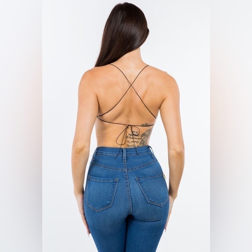 Bear Dance Sun & Moon Printed Velvet Crop Top With Cross Back & Ruched Detail - Picture 4 of 7